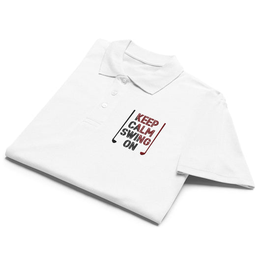 Keep Calm Swing On Embroidered Golf Pique Polo Shirt